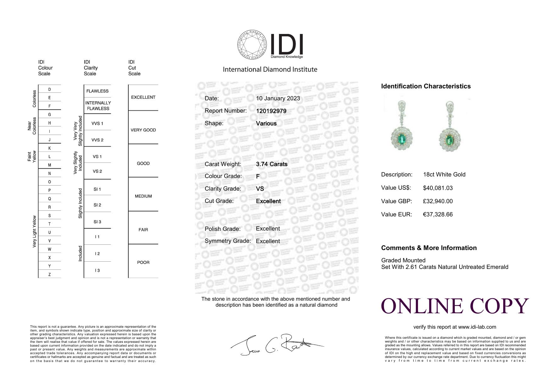 18ct White Gold Diamond and Emerald Drop Earrings (E2.61) 3.74 Carats - Image 5 of 5