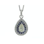 18ct White Gold Pear Shape Diamond and Sapphire Pendant (D0.50)(S0.39)0.72