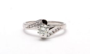 18ct White Gold Single Stone Fancy Set Diamond Ring (0.51) 0.65 Carats