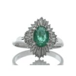 Platinum Emerald Cluster Claw Set Diamond and Emerald Ring (E 1.16) 0.61 Carats