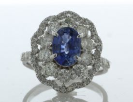 18ct White Gold Oval Cluster Diamond and Sapphire Ring (S1.96) 1.69 Carats