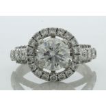 18ct White Gold Single Stone With Halo Setting Ring (2.00) 3.12 Carats