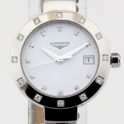 Longines / L5.175 Diamond Bezel, Diamond Case White Leather Strap - Lady's Steel Wristwatch