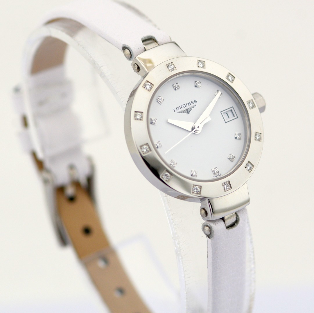 Longines / L5.175 Diamond Bezel, Diamond Case White Leather Strap - Lady's Steel Wristwatch - Image 2 of 9