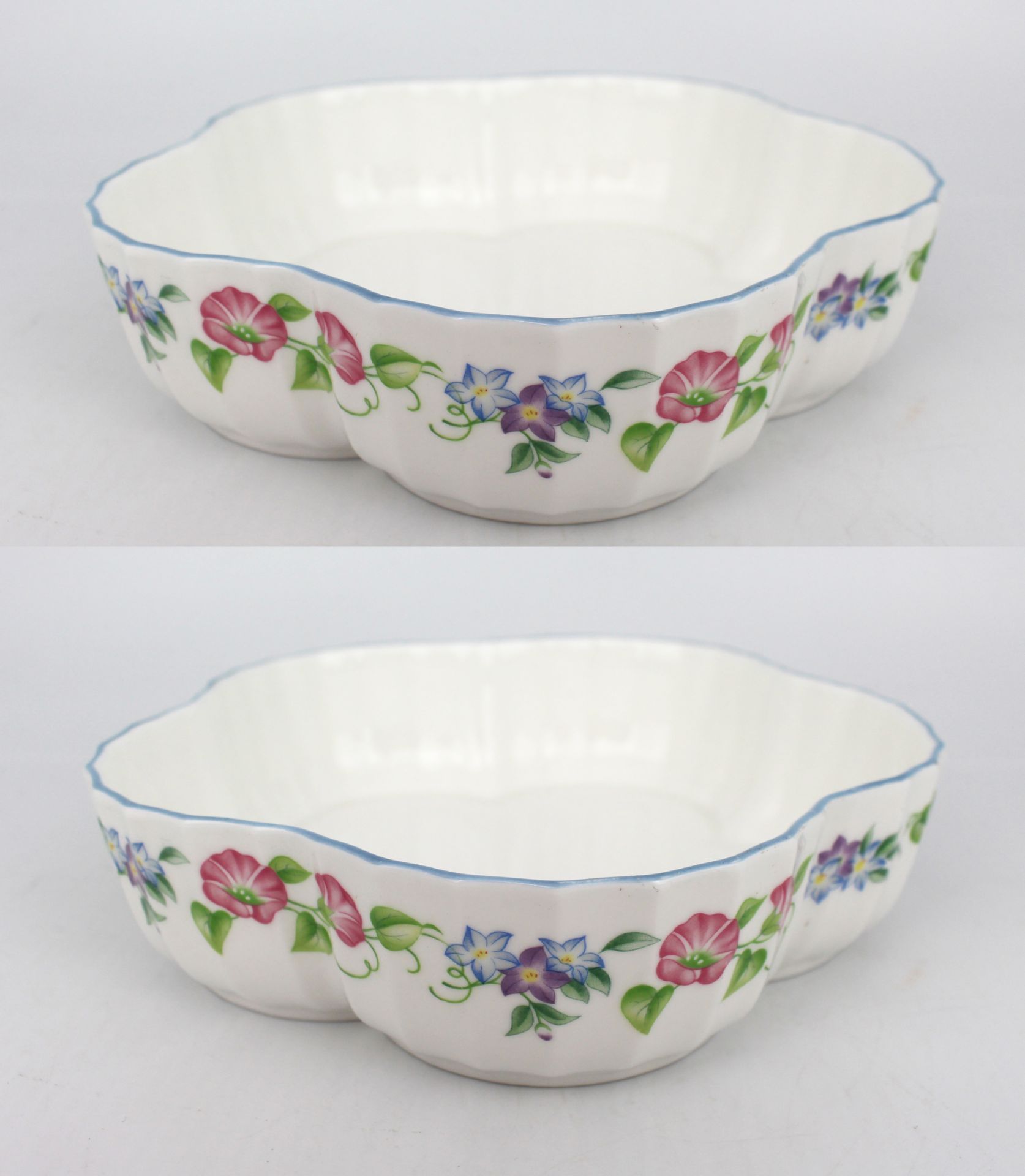 Pair of Royal Worcester English Garden Blue Scalloped Bowls