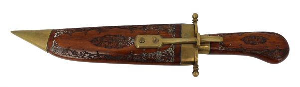 Indian Knife in Hand Carved Wood & Brass Scabbard