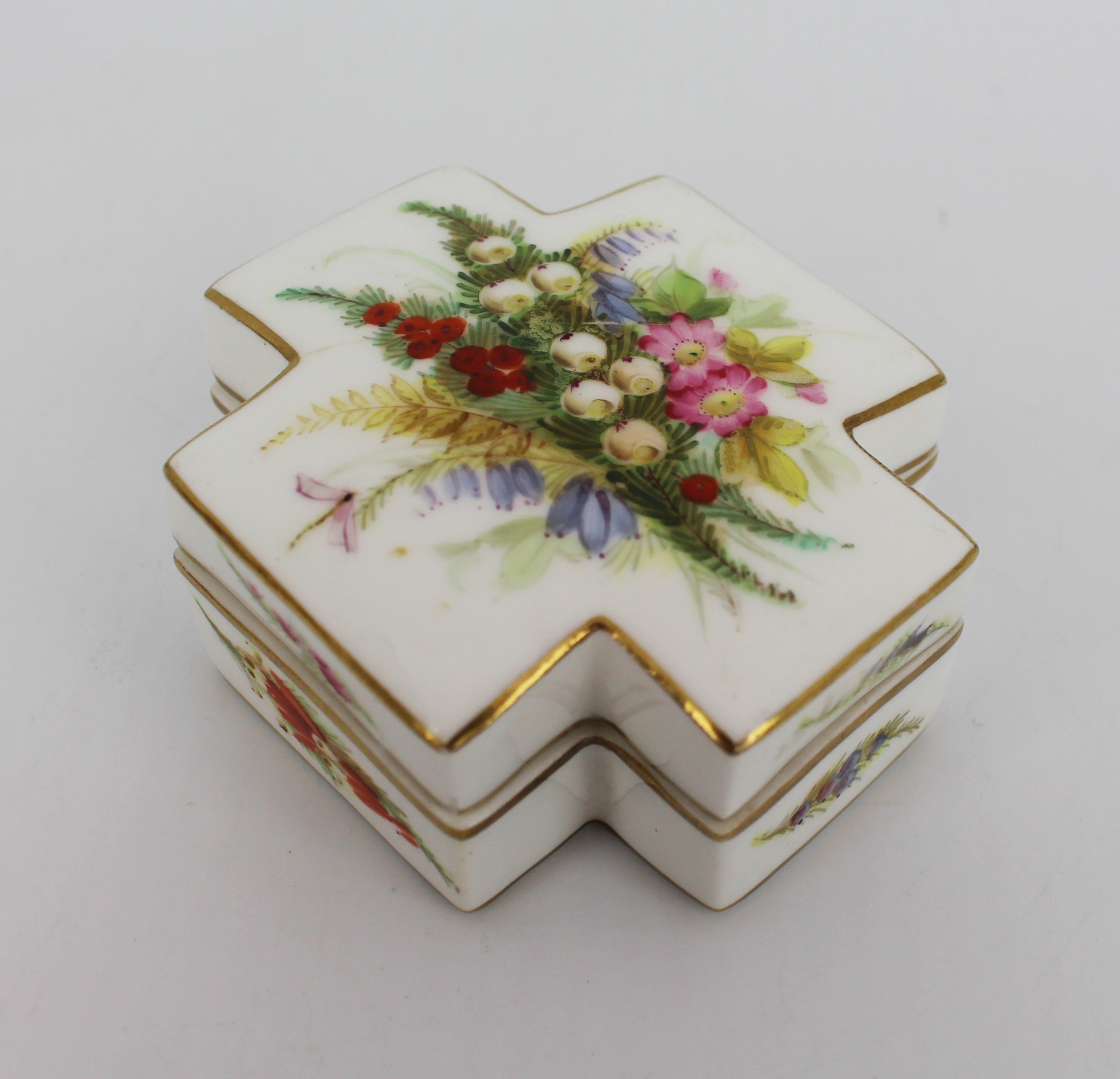 Coalport Hand Painted Cruciform Trinket Box