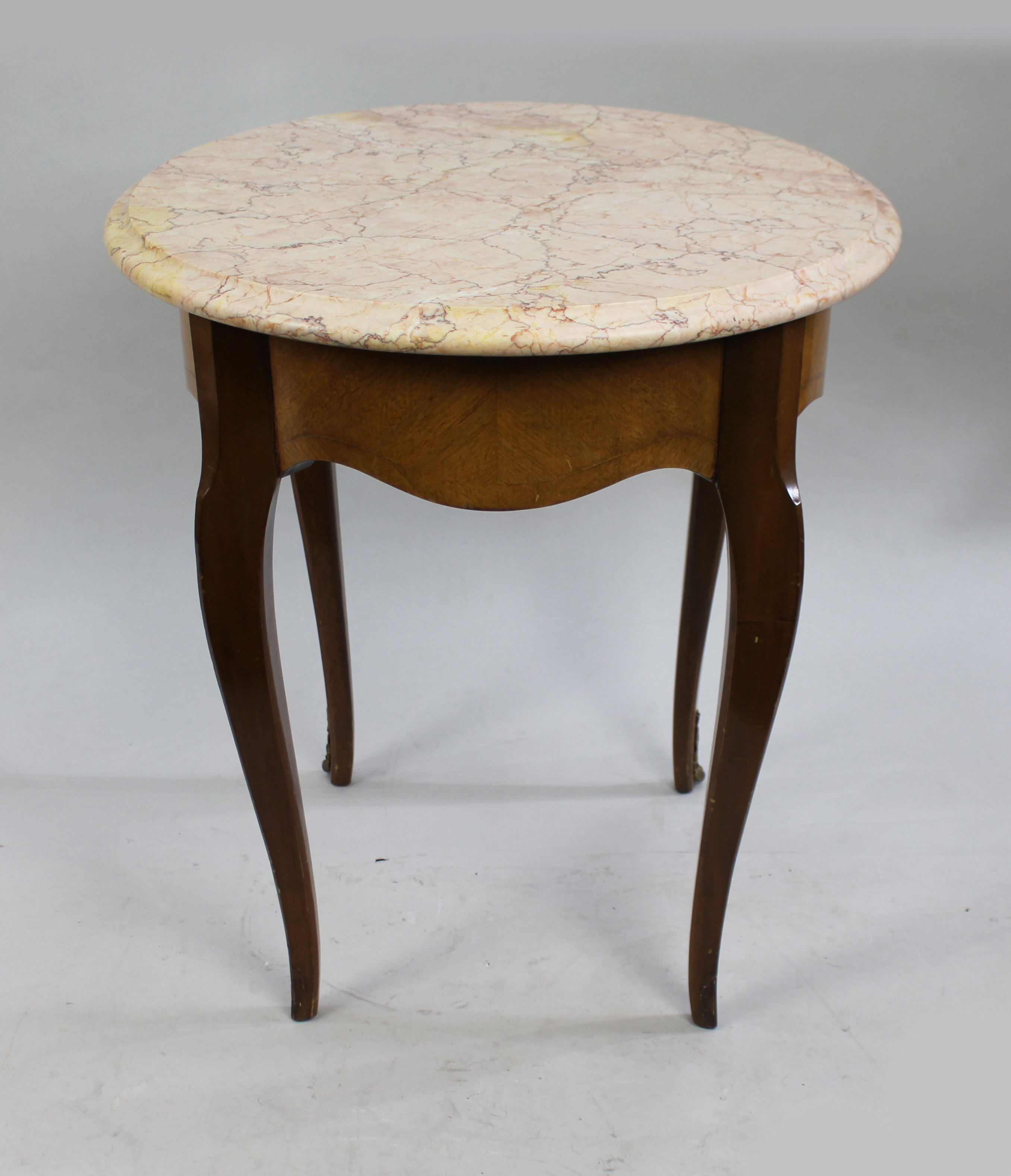 Circular Pink Marble Topped Satinwood Table - Image 2 of 2