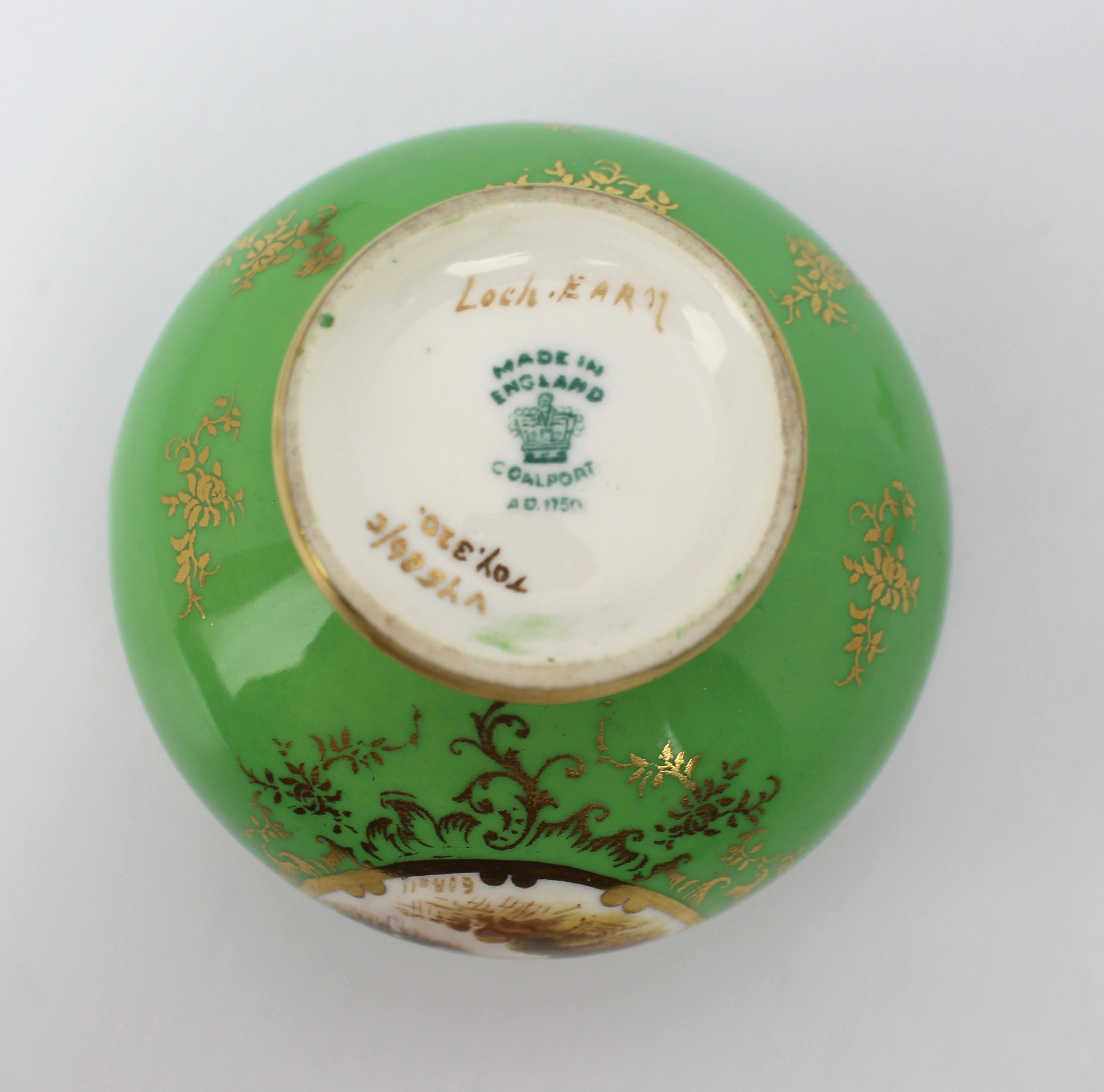 Coalport Green Ground Hand Painted Vase & Cover c.1900 - Image 2 of 2