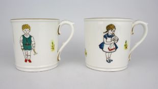 Pair of Royal Worcester Saturday's Child Tankards Mugs
