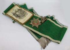 Antique Masonic Foresters Friendly Society Green Sash