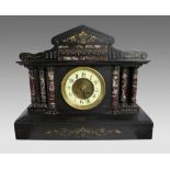 High Victorian Inlaid Black Marble Palladium Mantle Clock