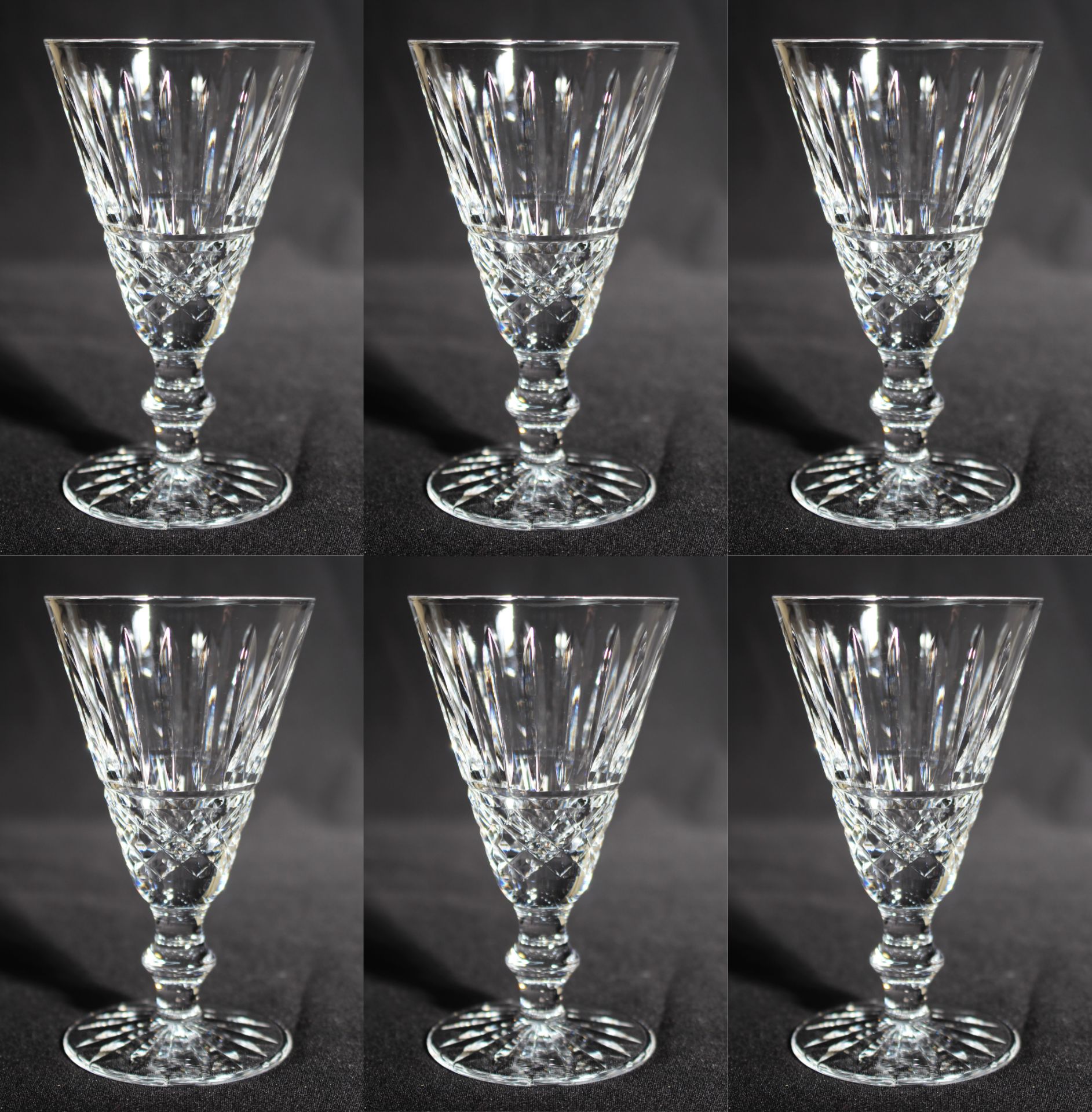 Set of 6 Vintage Waterford Cut Crystal Knopped Sherry Glasses