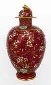 Coalport Bejewelled Claret Ground Vase & Cover c.1890