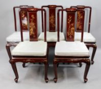 Set of 5 Vintage Red Lacquer Shibayama Dining Chairs