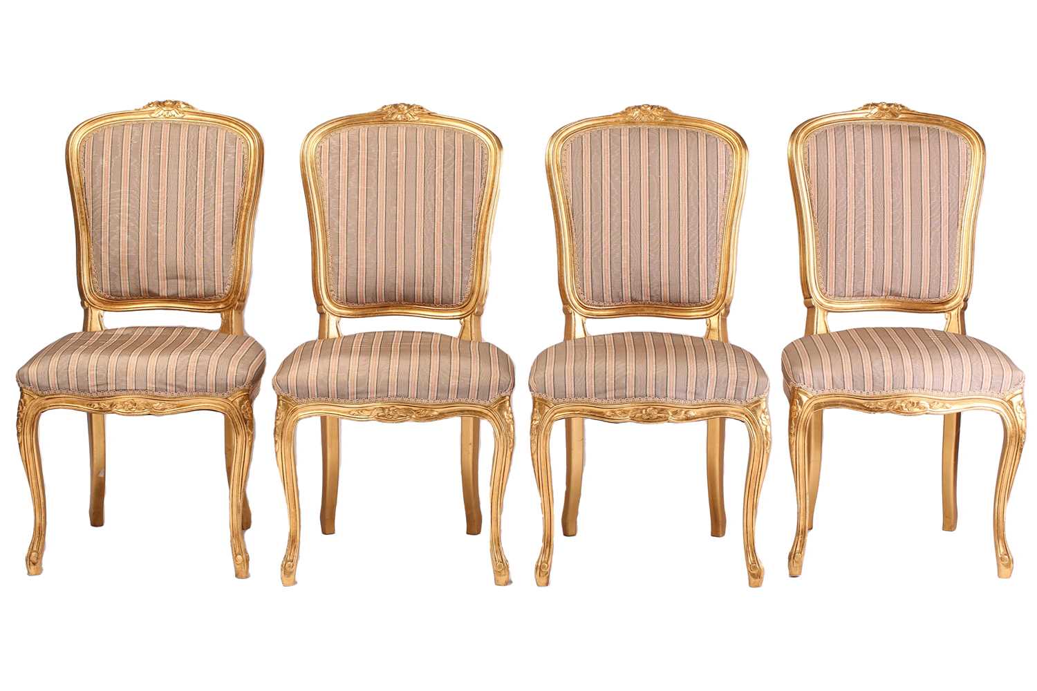 Set of Four Louis XV Style Carved Gilt Salon Chairs