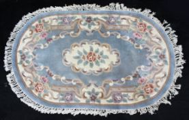 Oval Blue Chinese Wool Rug 170 x 105 cm
