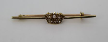 Antique Seed Pearl 14ct Gold Bar Brooch