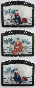 Set of 3 Glass Chinese Reverse Paintings on Glass
