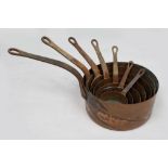 Set of 7 Graduated Copper Saucepans