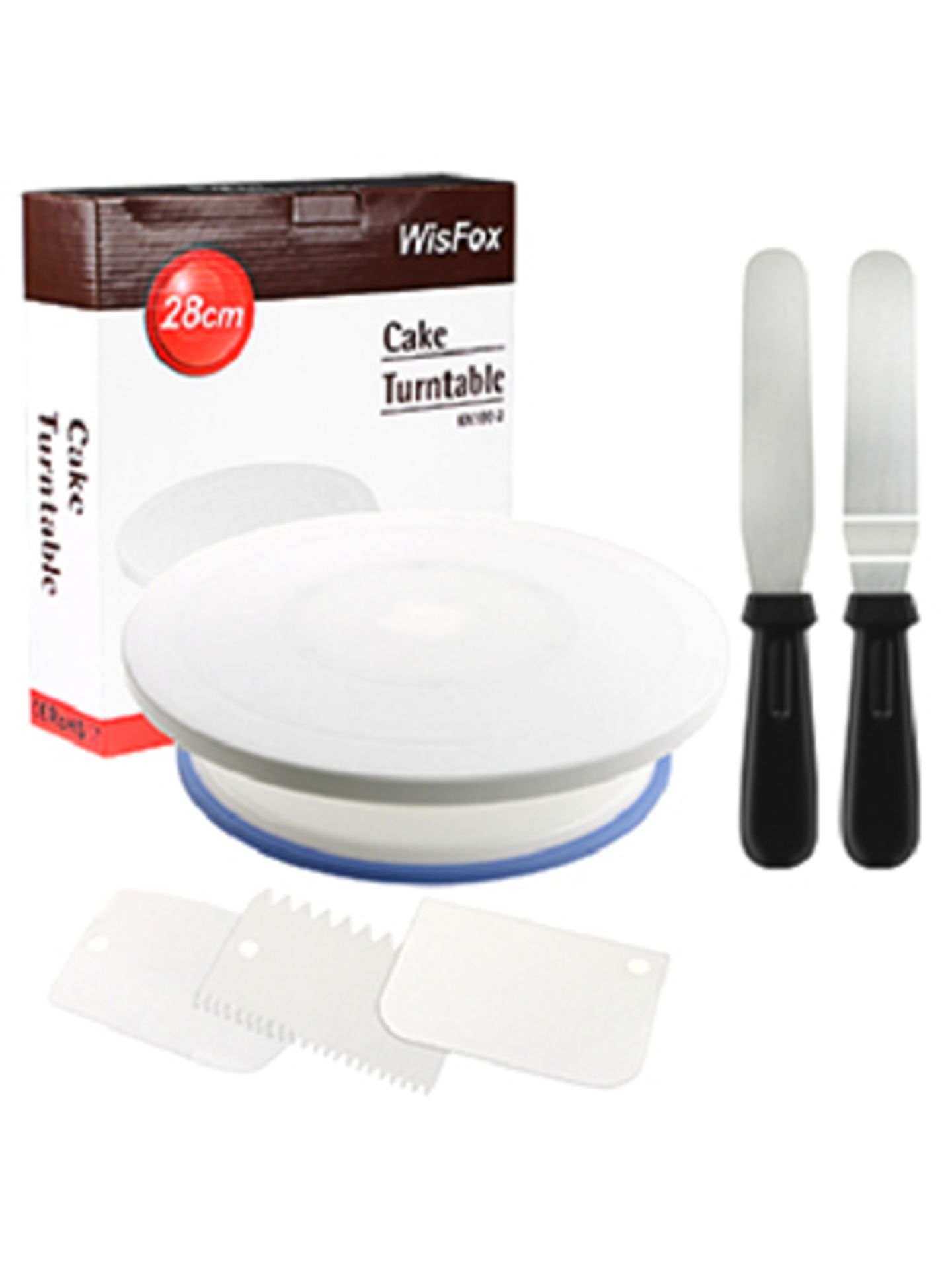 Wisfox Rotating Cake Decorating Plate with 2 Angled Palette Knife Set, Icing