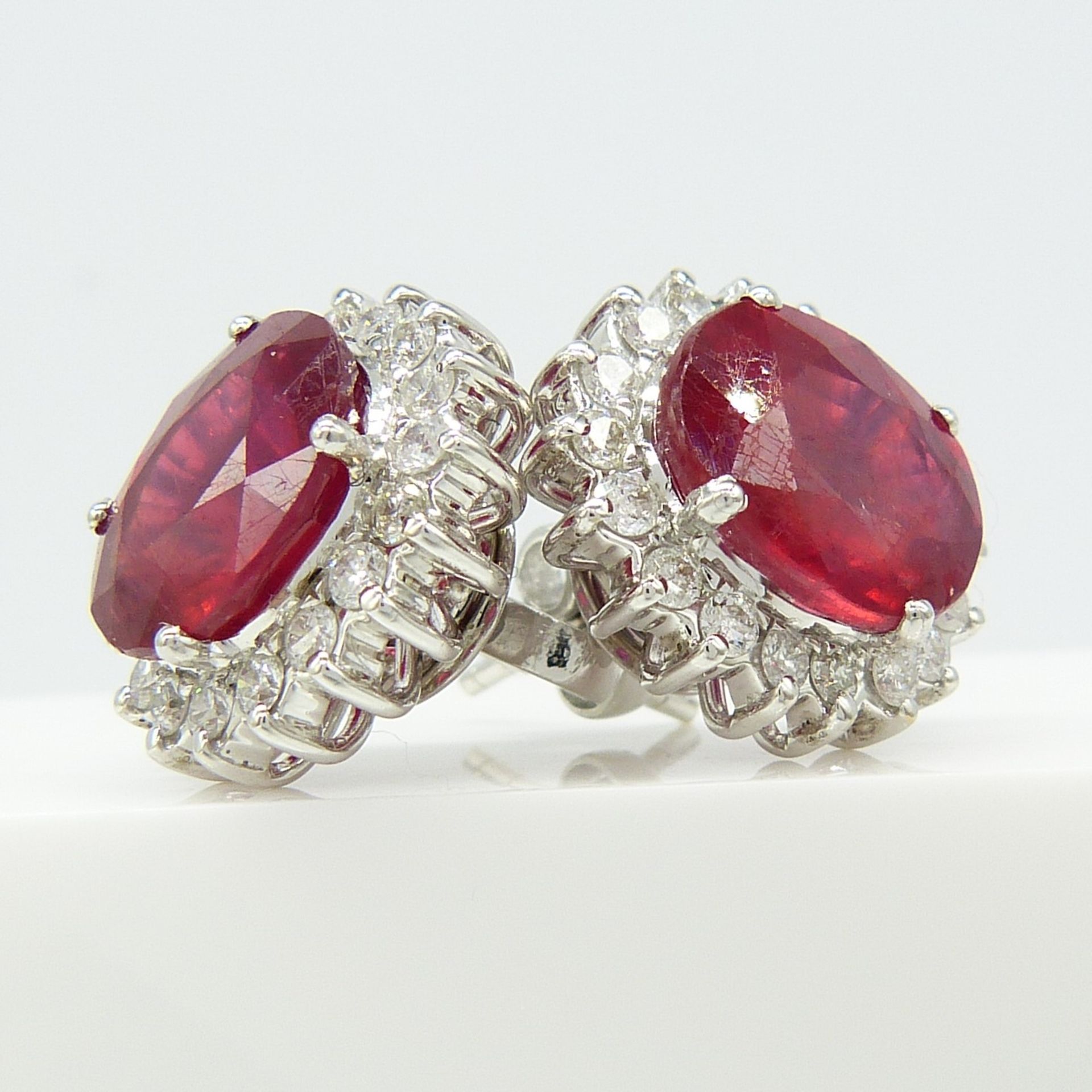 7.50 Carat Ruby and Diamond Cluster Earrings In 18ct White Gold, Boxed - Image 6 of 6