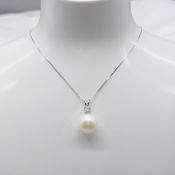 White Gold Freshwater Pearl and Diamond Necklace