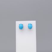 A Pair of Natural Cabochon Turquoise Ear Studs In Silver, With Butterfly Backs