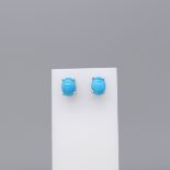 A Pair of Natural Cabochon Turquoise Ear Studs In Silver, With Butterfly Backs