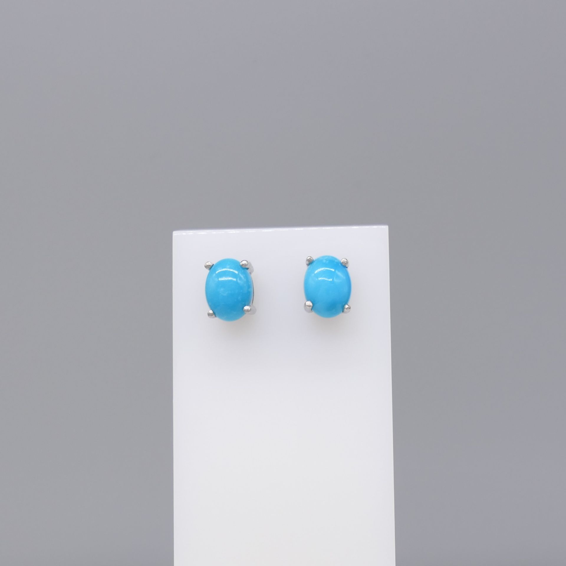 A Pair of Natural Cabochon Turquoise Ear Studs In Silver, With Butterfly Backs