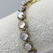 Stunning Rainbow Moonstone and Diamond Articulated Line Bracelet, Boxed