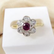 Stylish Platinum and 18ct Yellow Gold Ruby and Diamond Daisy Ring