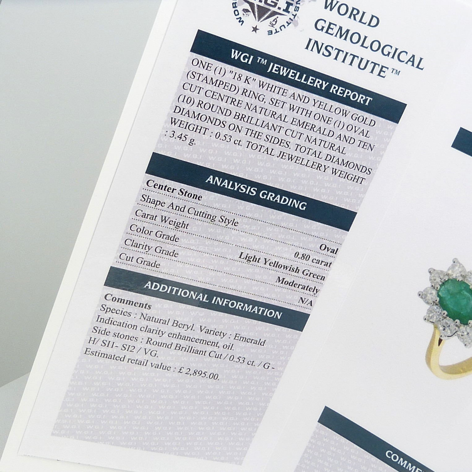 Certificated 18ct Yellow and White Gold Emerald and Diamond Cluster Ring - Image 5 of 7