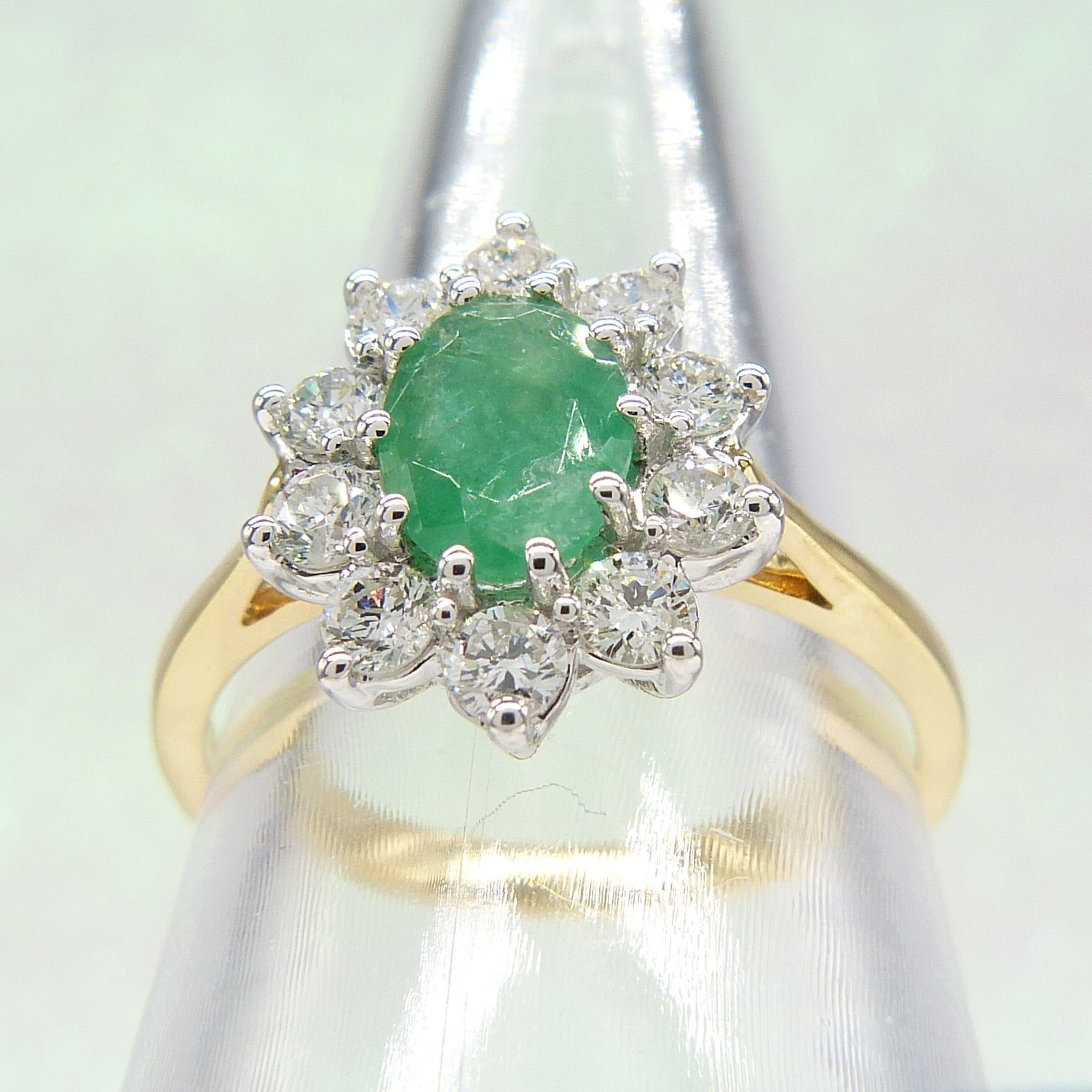 Certificated 18ct Yellow and White Gold Emerald and Diamond Cluster Ring - Image 7 of 7
