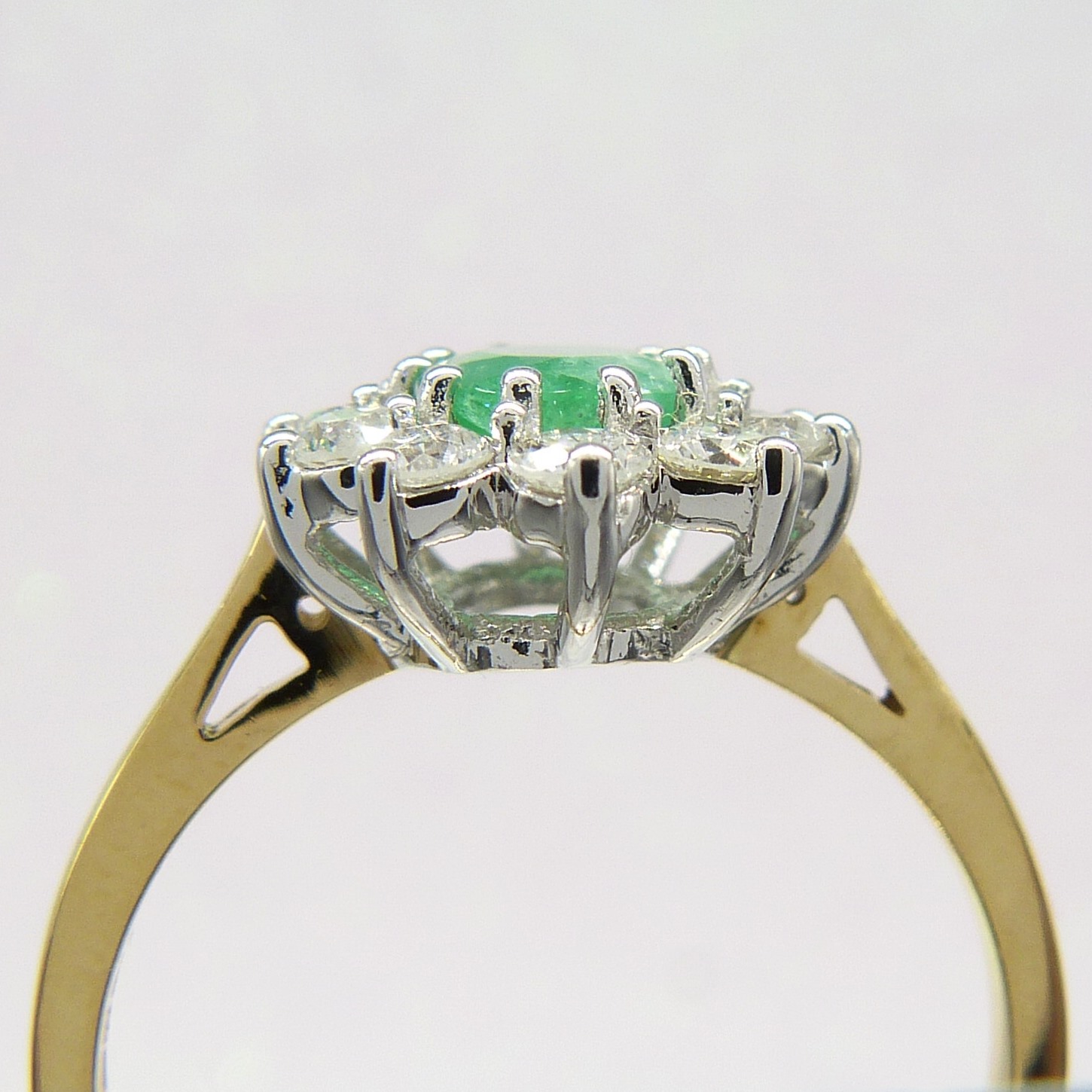 Certificated 18ct Yellow and White Gold Emerald and Diamond Cluster Ring - Image 3 of 7