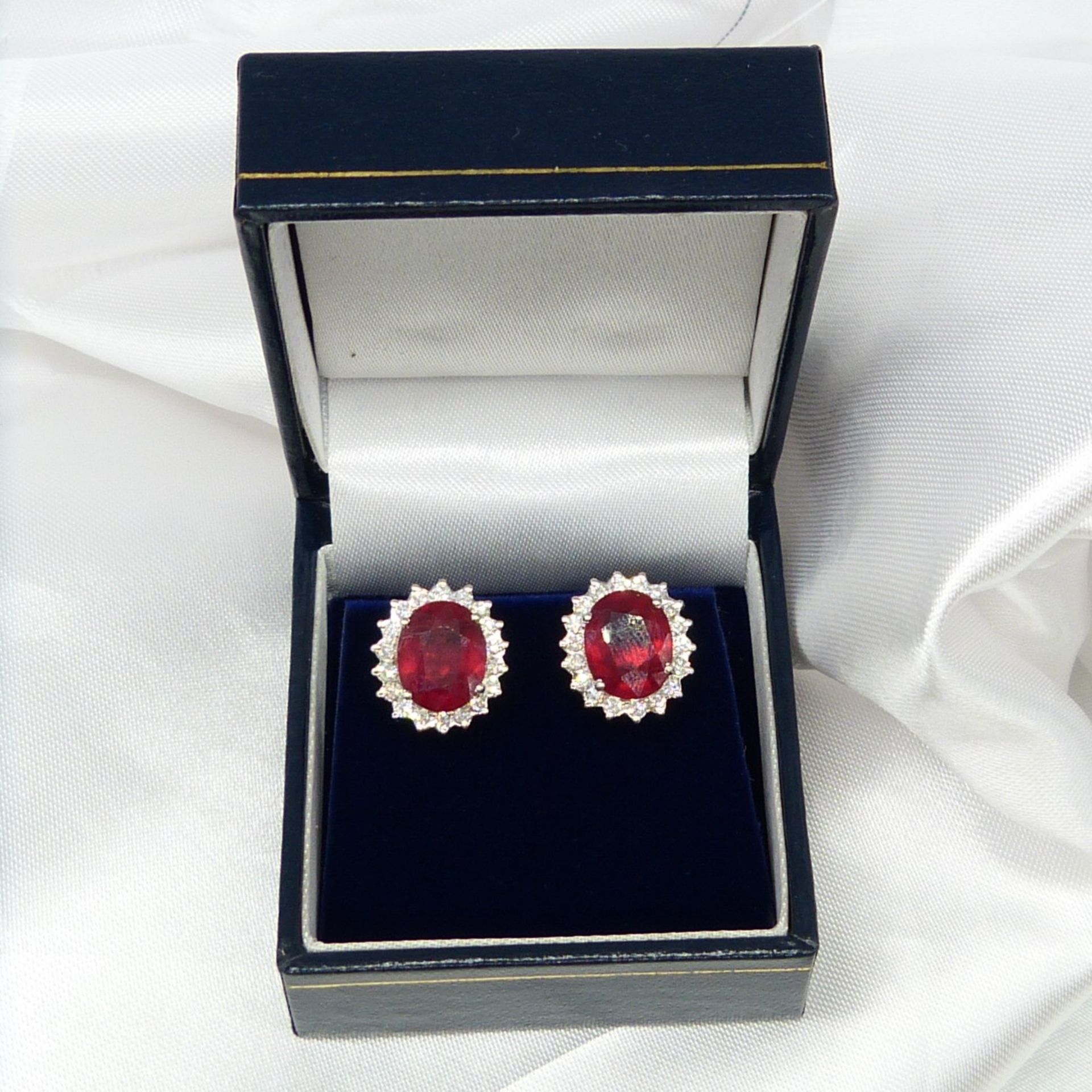 7.50 Carat Ruby and Diamond Cluster Earrings In 18ct White Gold, Boxed - Image 3 of 6