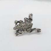 Vintage Silver Frog Brooch Heavily Set With Marcasite Stones