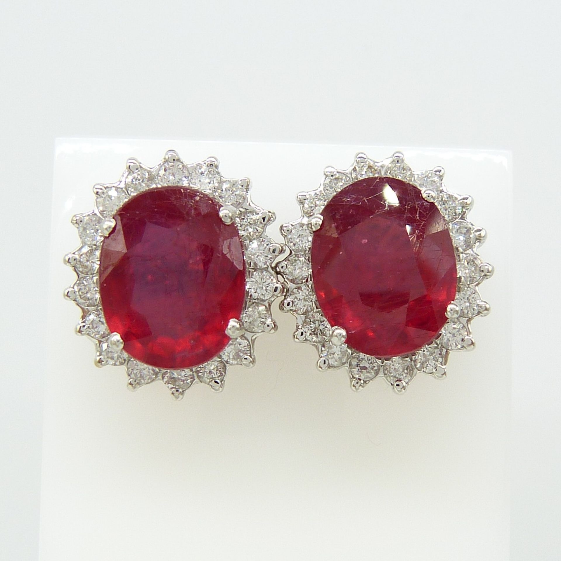 7.50 Carat Ruby and Diamond Cluster Earrings In 18ct White Gold, Boxed - Image 5 of 6