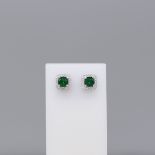 Pair of Chamfered Square Stud Earrings Set With Green and White Stones