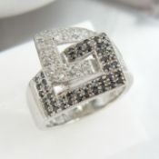 Mid-century Styled 0.45 Carat Black and White Diamond Ring In White Gold