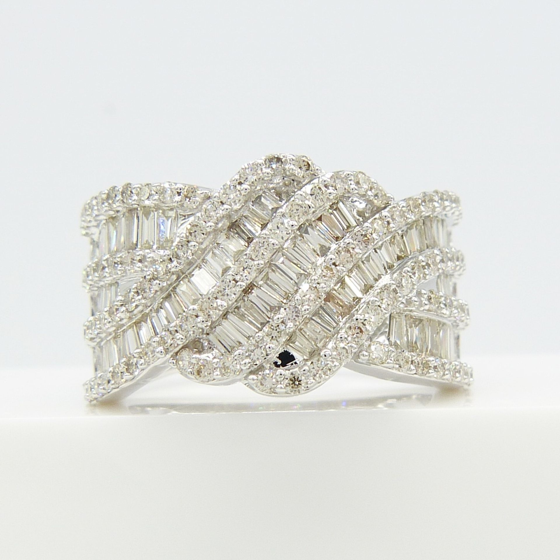 Large, Weighty Wave-style 2.00 Carat Diamond Cocktail Ring In White Gold