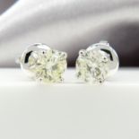 1.32 Carat Diamond Stud Earrings In 18ct White Gold, Certificated and Boxed