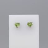 Heart-shaped Ear Studs Set With Peridot Gemstones, In 18ct White Gold, Boxed