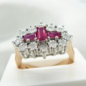 Stylish and Weighty 9ct Rose and White Gold Fancy Cluster Ring With Rubies and Diamonds