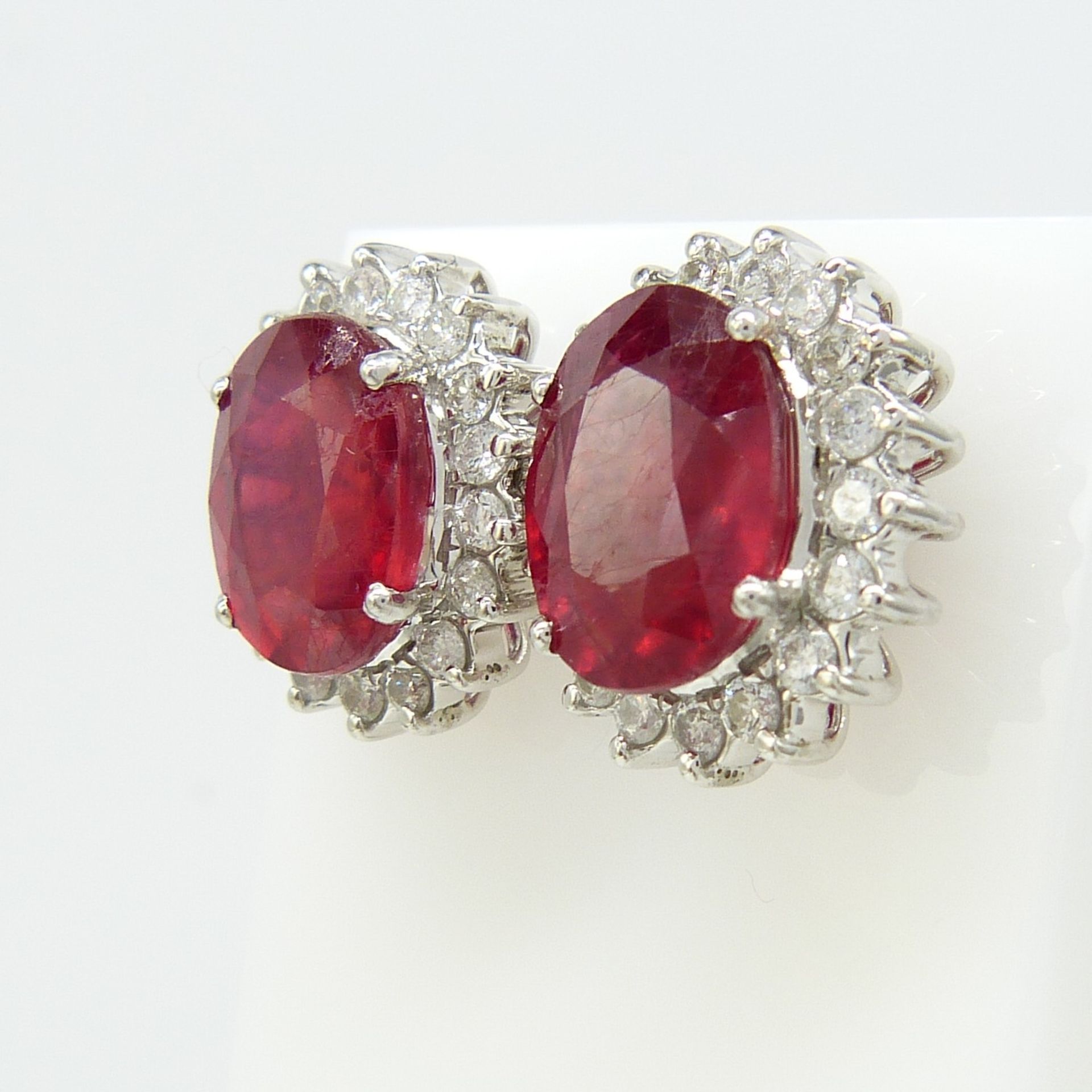 7.50 Carat Ruby and Diamond Cluster Earrings In 18ct White Gold, Boxed - Image 2 of 6