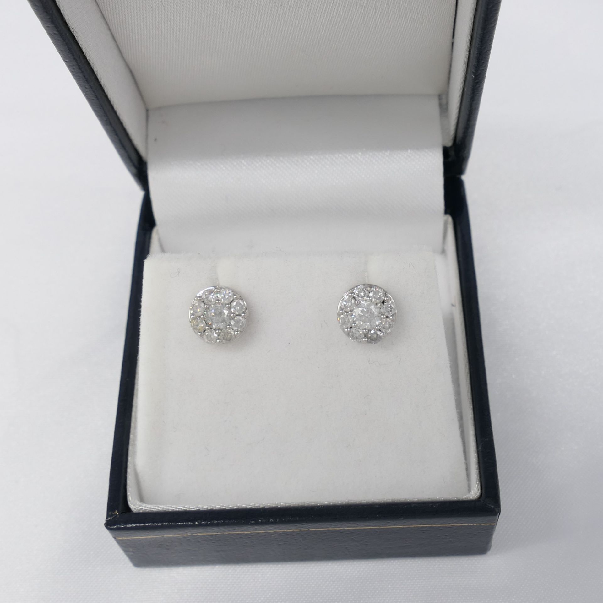 Pair of 9ct White Gold 0.71 Carat Diamond Halo Cluster Ear Studs, Boxed