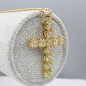 Certificated Stylish 2.70 Carat Diamond Yellow Gold Cross and Chain, Boxed