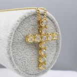 Certificated Stylish 2.70 Carat Diamond Yellow Gold Cross and Chain, Boxed