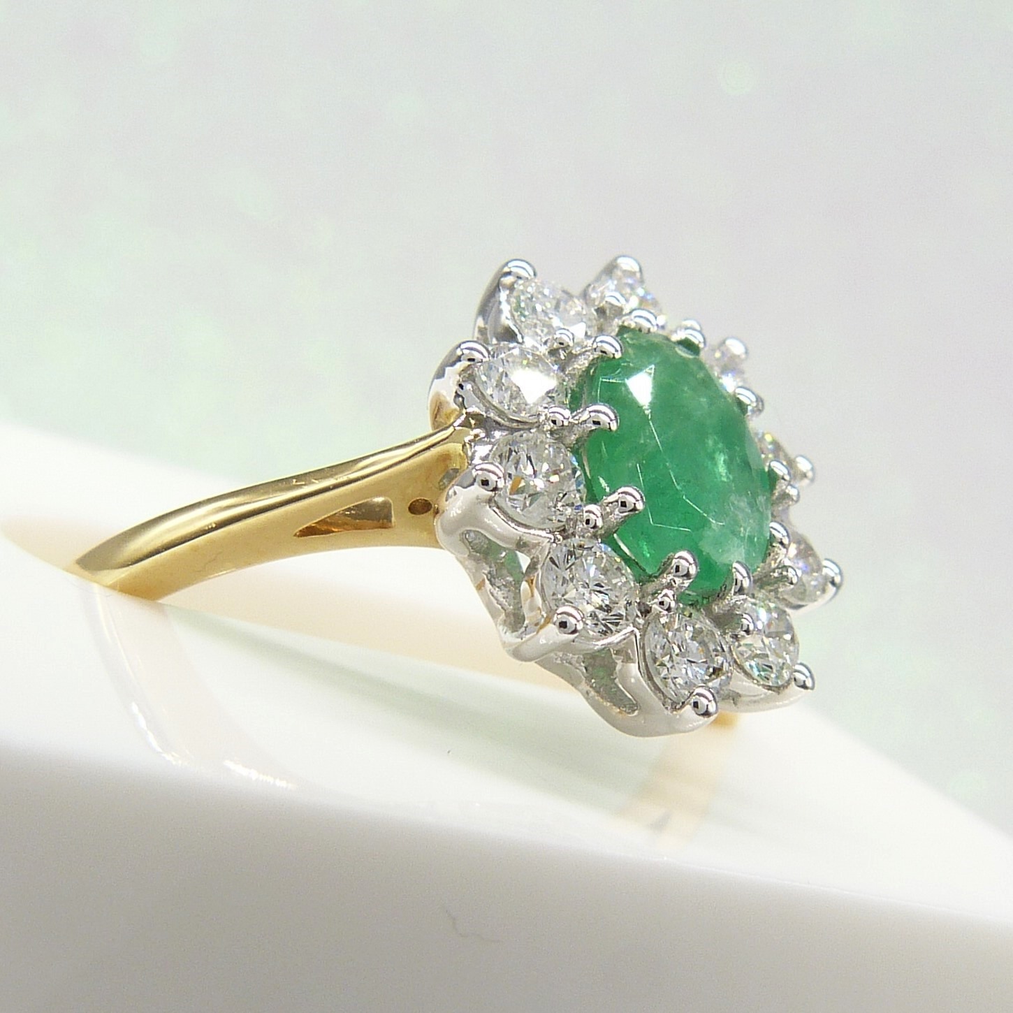 Certificated 18ct Yellow and White Gold Emerald and Diamond Cluster Ring - Image 6 of 7