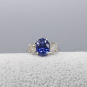 2.87 Carat Sapphire and 1.19 Carat Diamond Trilogy Ring In 18ct White Gold, With Certificate